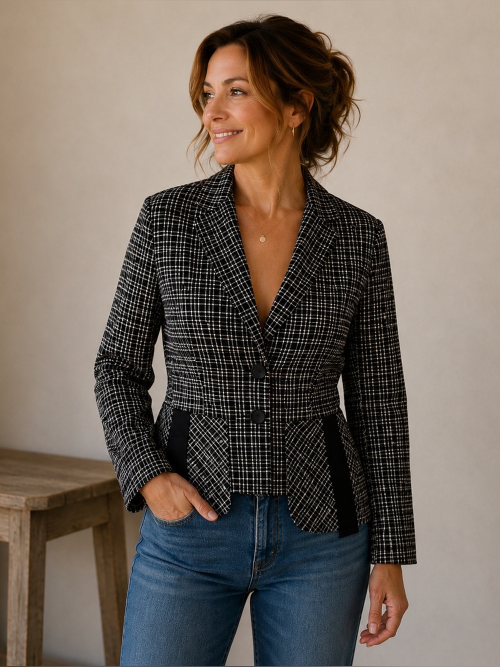 Porto sz 0 lightweight Packable plaid Jacket button closure great pre owned cond